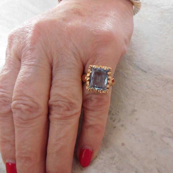 Vintage ring 14k yellow gold set with an Aquamarine size 6 - Picture 4 of 6